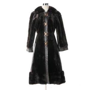 I. Magnin Brown Vintage Faux Fur Leather Trench